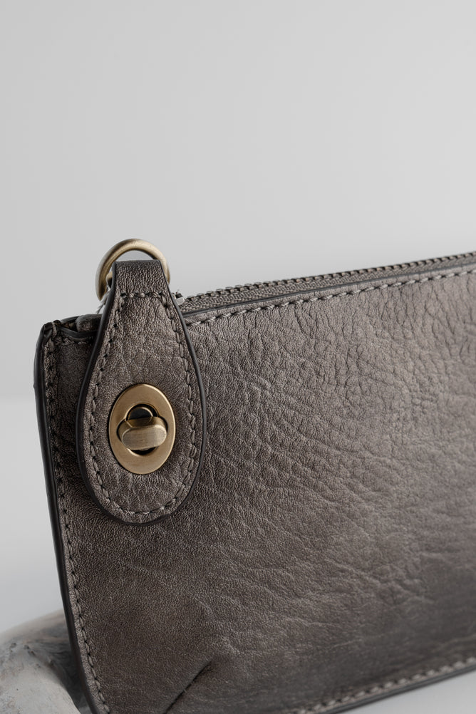 Joy Accessories Mini Crossbody Wristlet, Metallic Dark Chrome