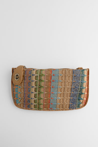 Joy Accessories Straw Mini Wristlet Clutch, Neutral