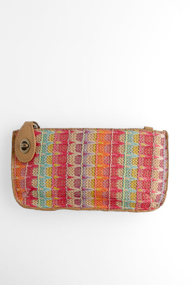 Joy Accessories Straw Mini Wristlet Clutch, Multi