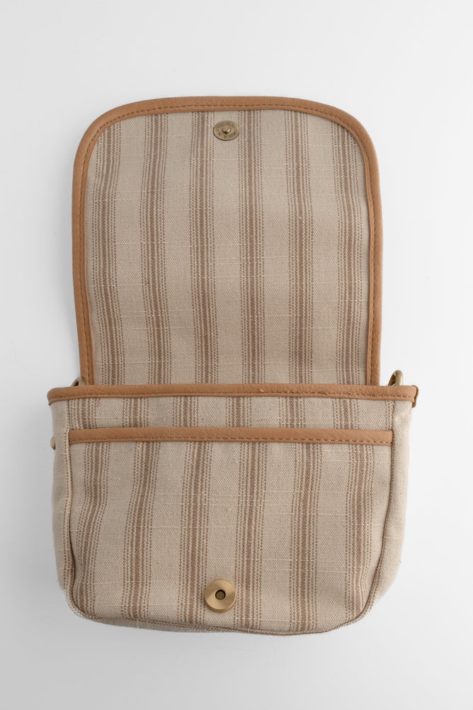 Joy Accessories Canvas Saddle Bag, Neutral Pencil Stripe