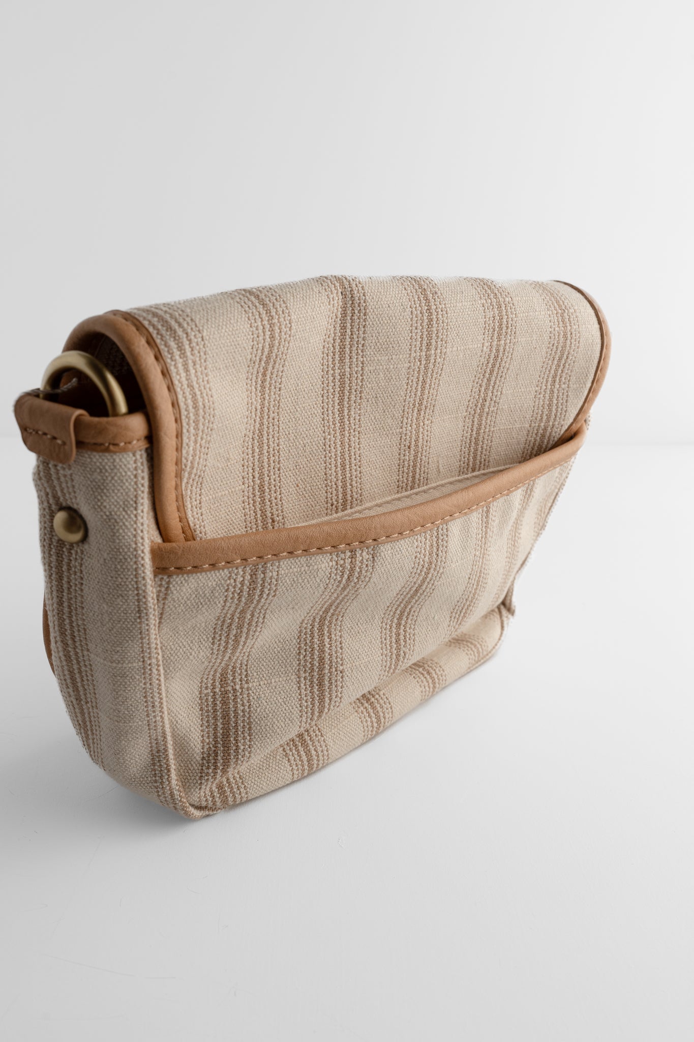 Joy Accessories Canvas Saddle Bag, Neutral Pencil Stripe