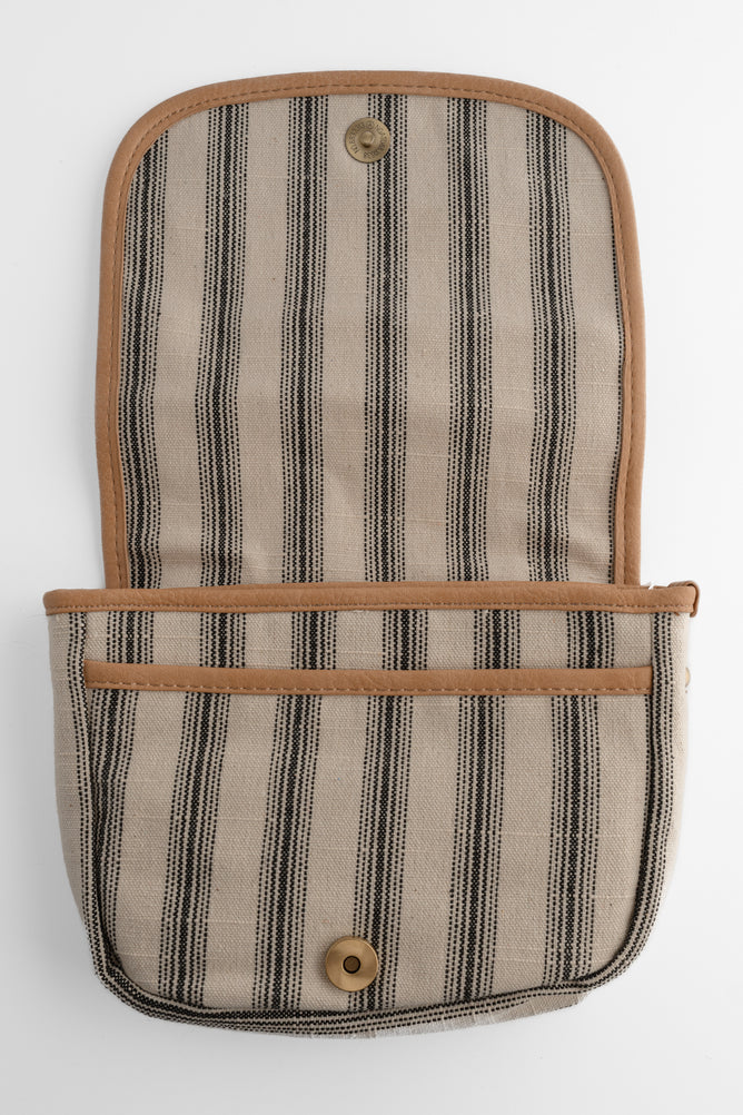 Joy Accessories Canvas Saddle Bag, Black Pencil Stripe