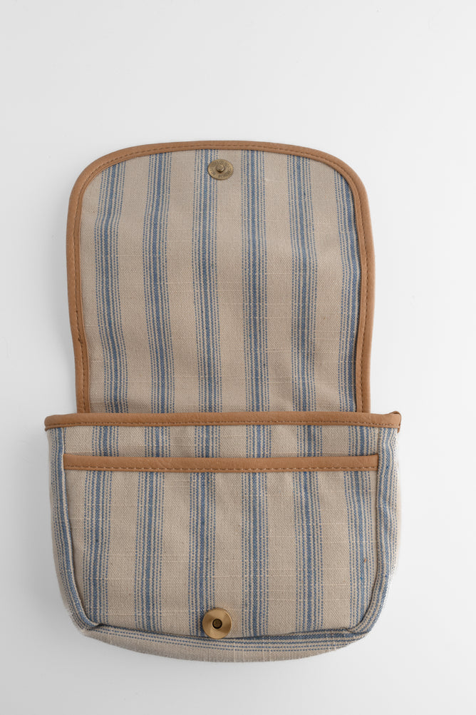 Joy Accessories Canvas Saddle Bag, Blue Pencil Stripe