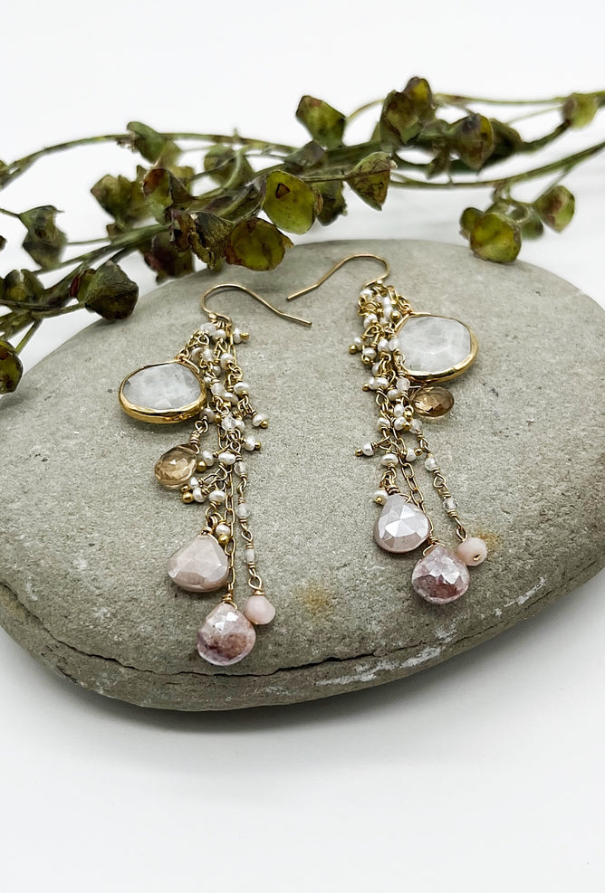 Ela Rae Long Dangle Earrings, Moonstone