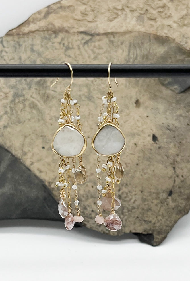 Ela Rae Long Dangle Earrings, Moonstone