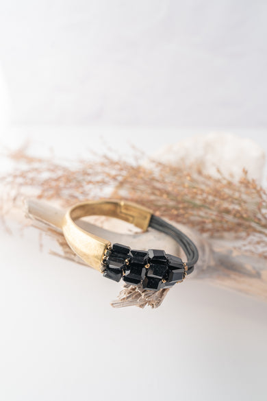 Martell Studio Forged Cuff with Black Onyx Tiles & Black Leather