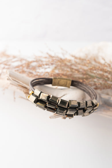 Martell Studio Pyrite Tiles Coffee Leather Bracelet