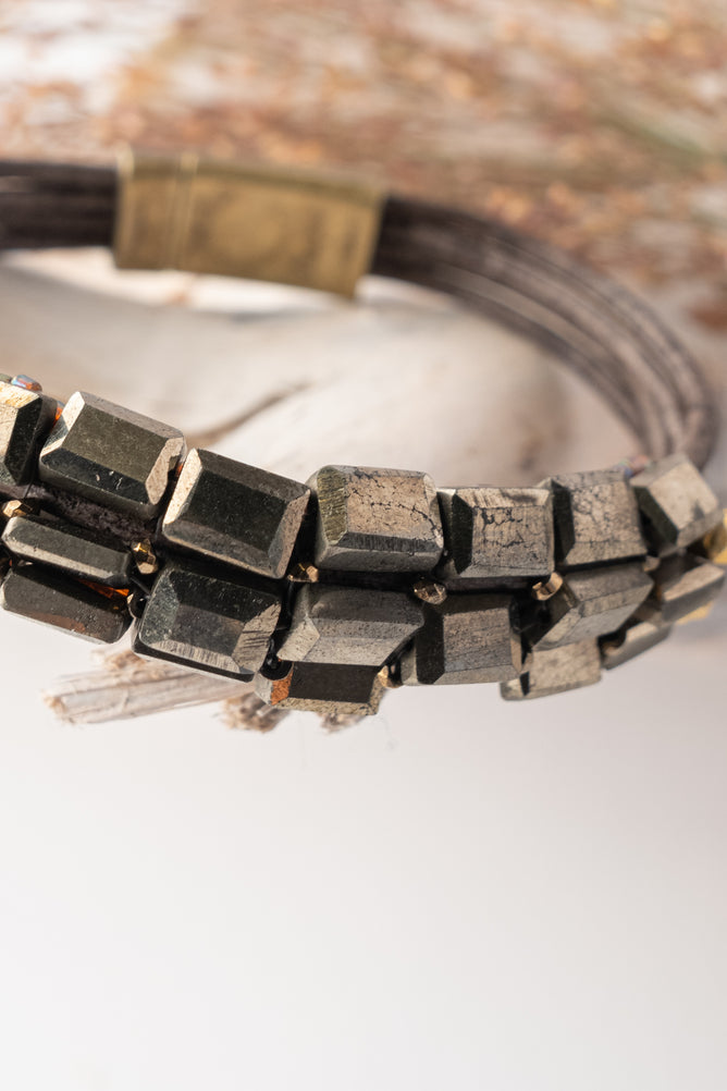 Martell Studio Pyrite Tiles Coffee Leather Bracelet