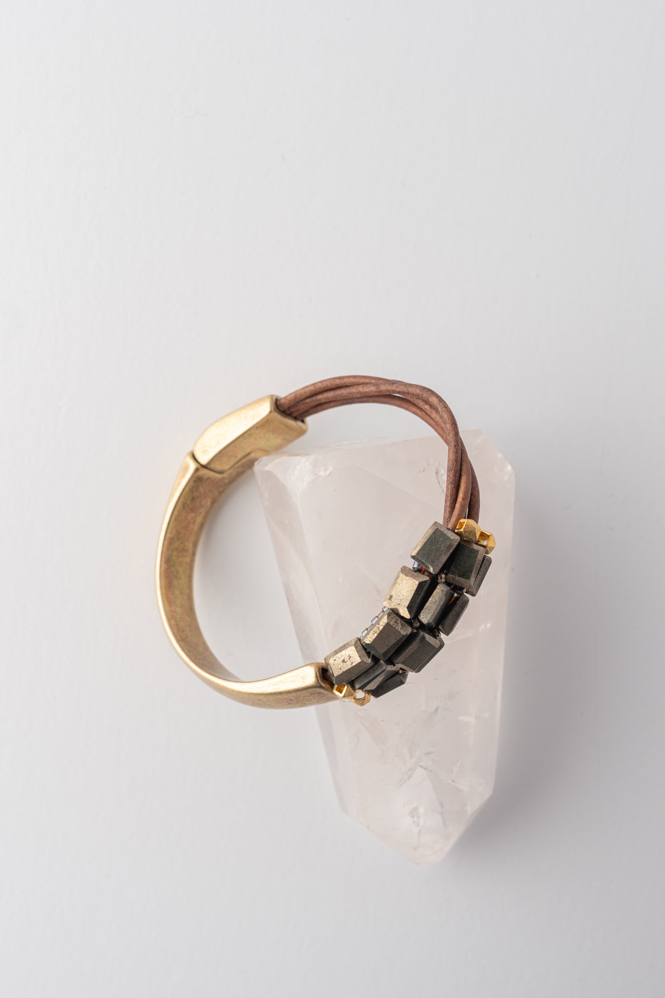 Martell Studio Forged Cuff with Pyrite Tiles – Leather