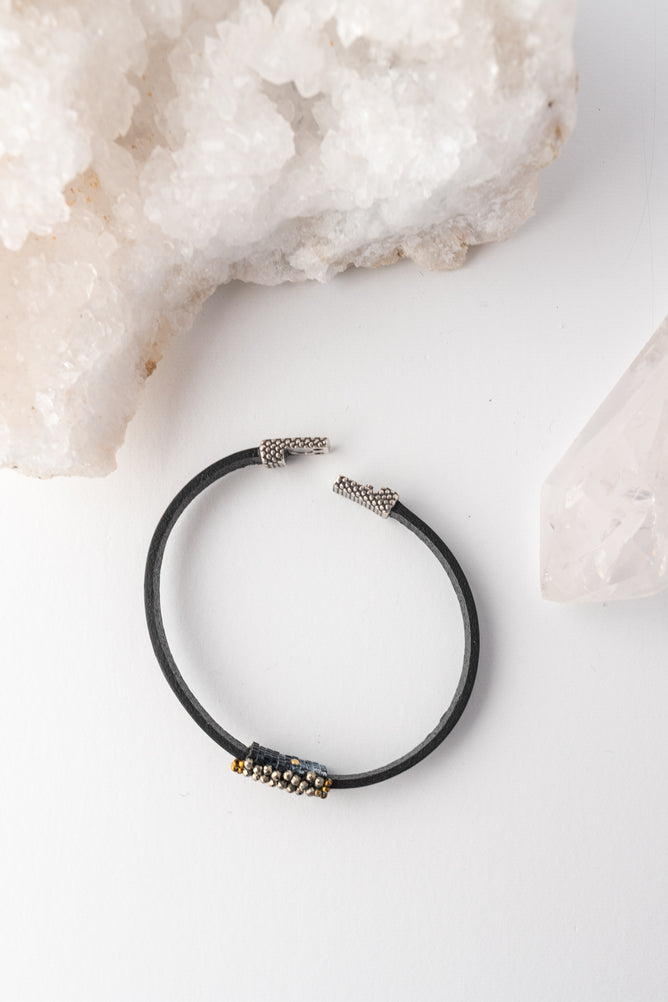 Martell Studio Hand Stitched Pyrite and Leather Bracelet