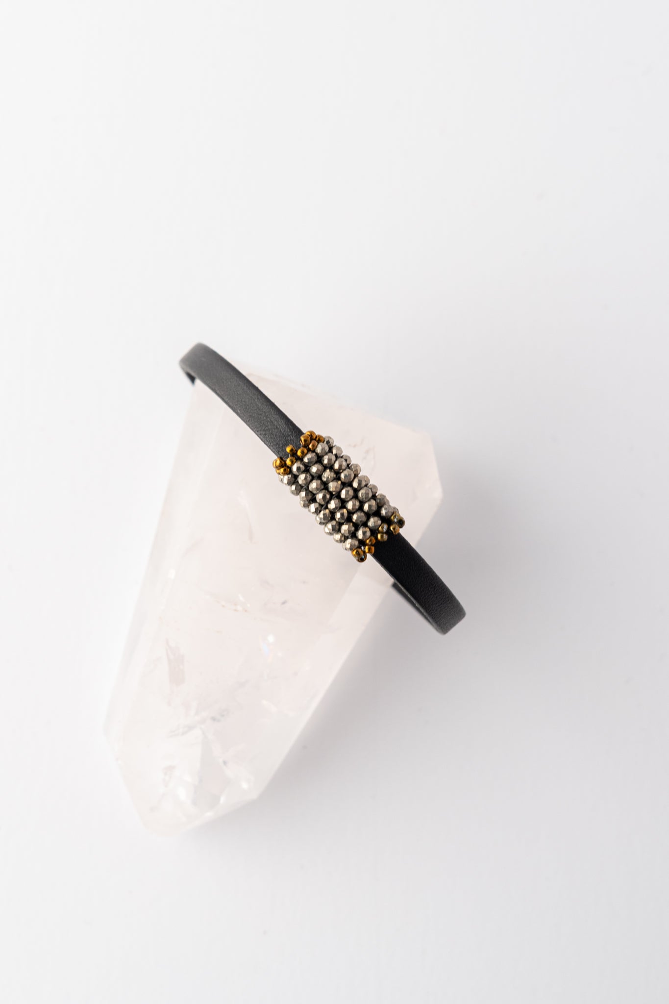 Martell Studio Hand Stitched Pyrite and Leather Bracelet