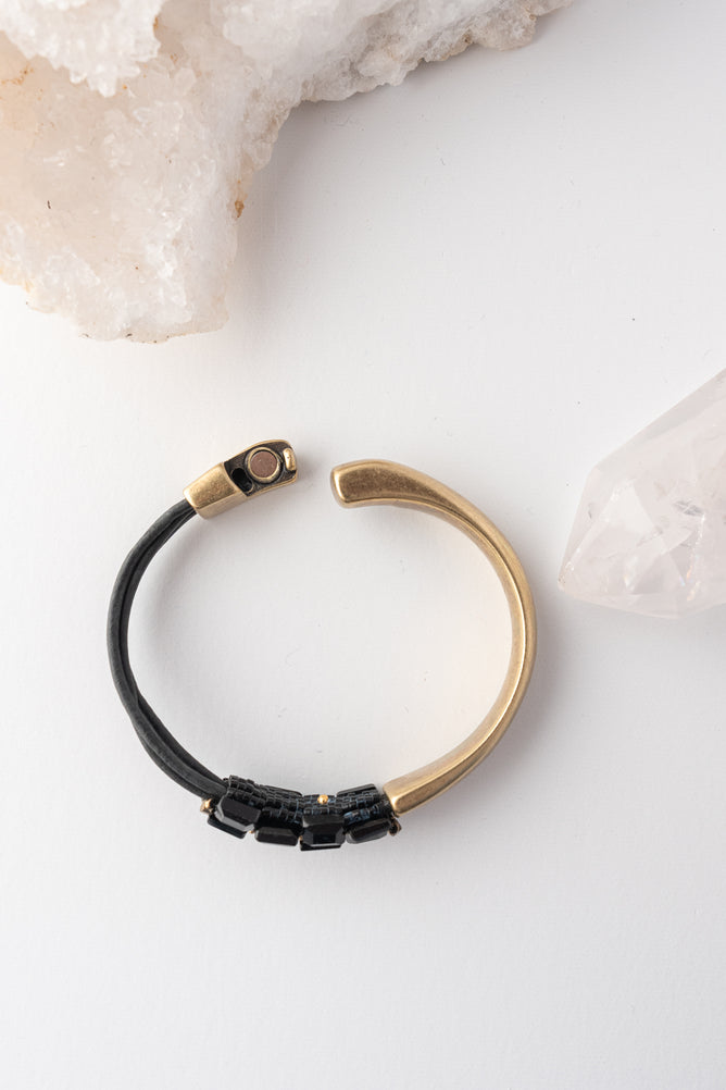 Martell Studio Forged Cuff with Black Onyx Tiles & Black Leather