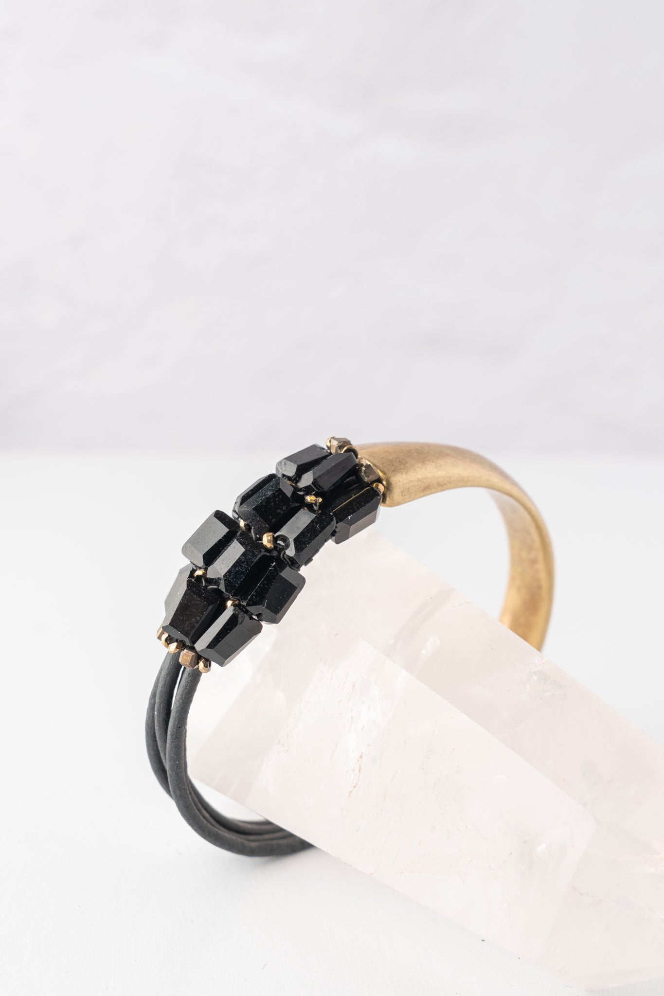Martell Studio Forged Cuff with Black Onyx Tiles & Black Leather