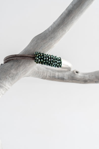 Martell Studio Forged Cuff with Green Teal Hematite and Leather