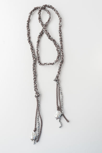 Mela Treccia Pearl Necklace - Gunmetal