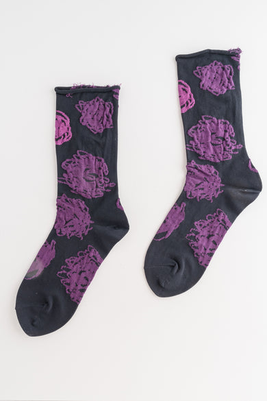 Pretty Posy Sock, Black/Violet