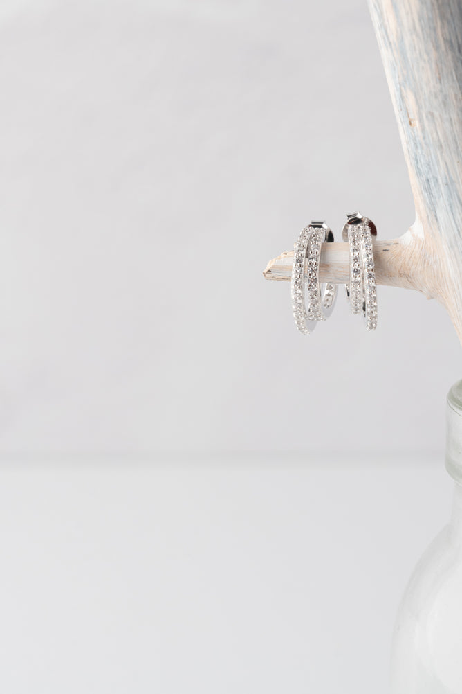 Native Gem Evil Twin Huggies Earrings, Silver