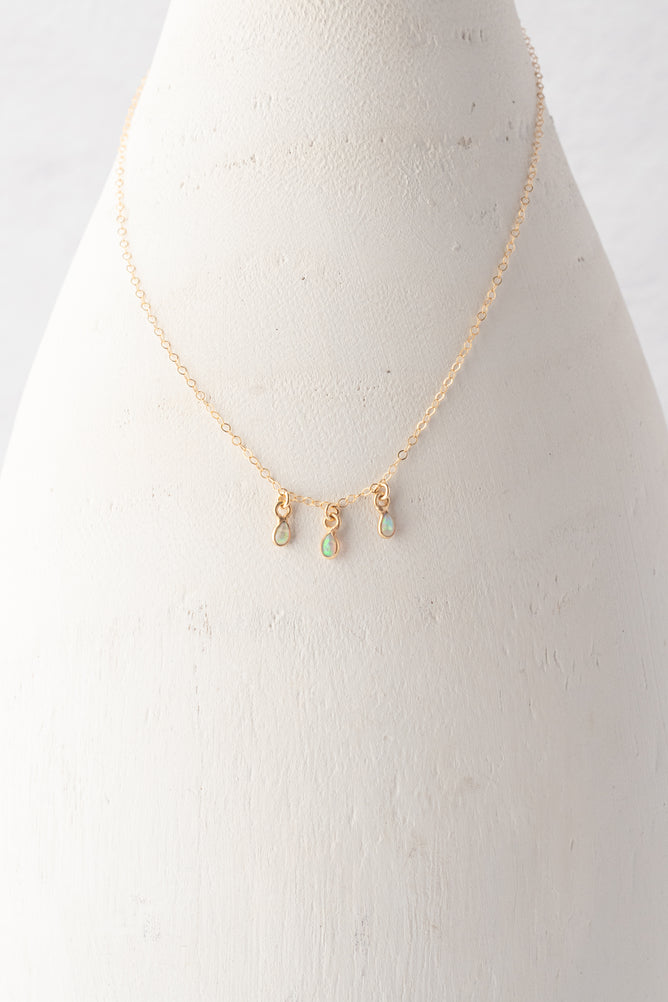 Native Gem Raindrops Trio Necklace, White Opal