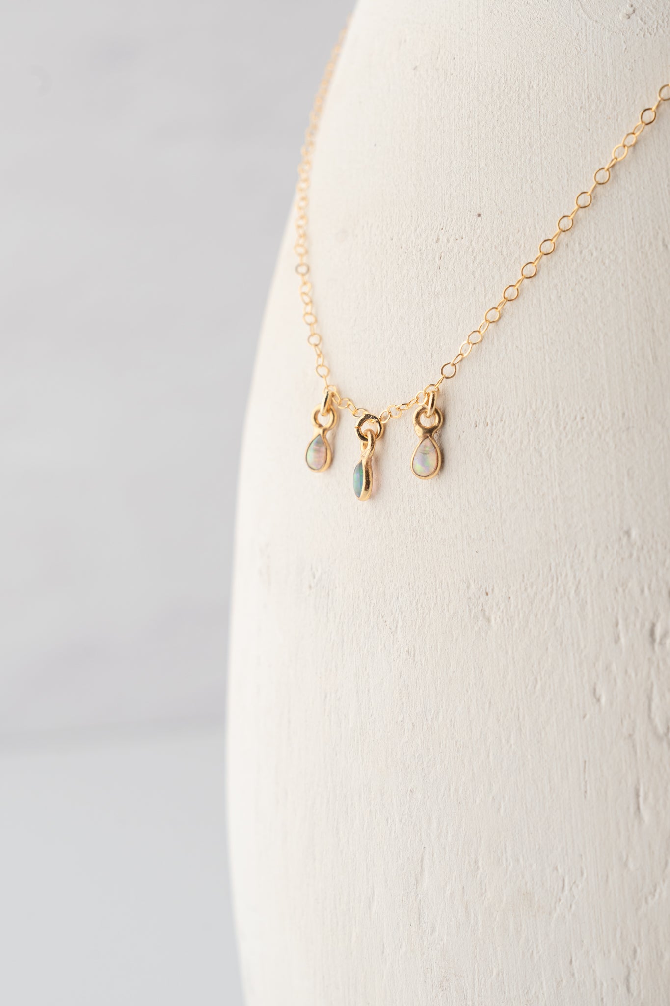 Native Gem Raindrops Trio Necklace, White Opal