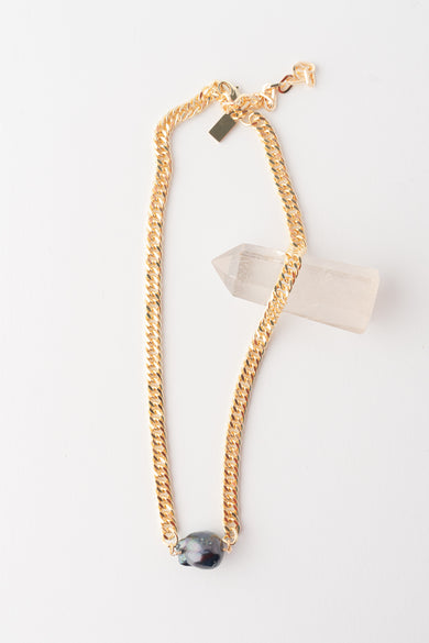 Native Gem Bling Pearl Necklace, Black