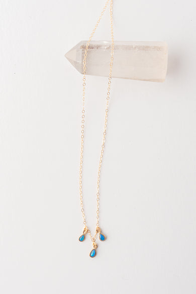 Native Gem Raindrops Trio Necklace, Blue Opal