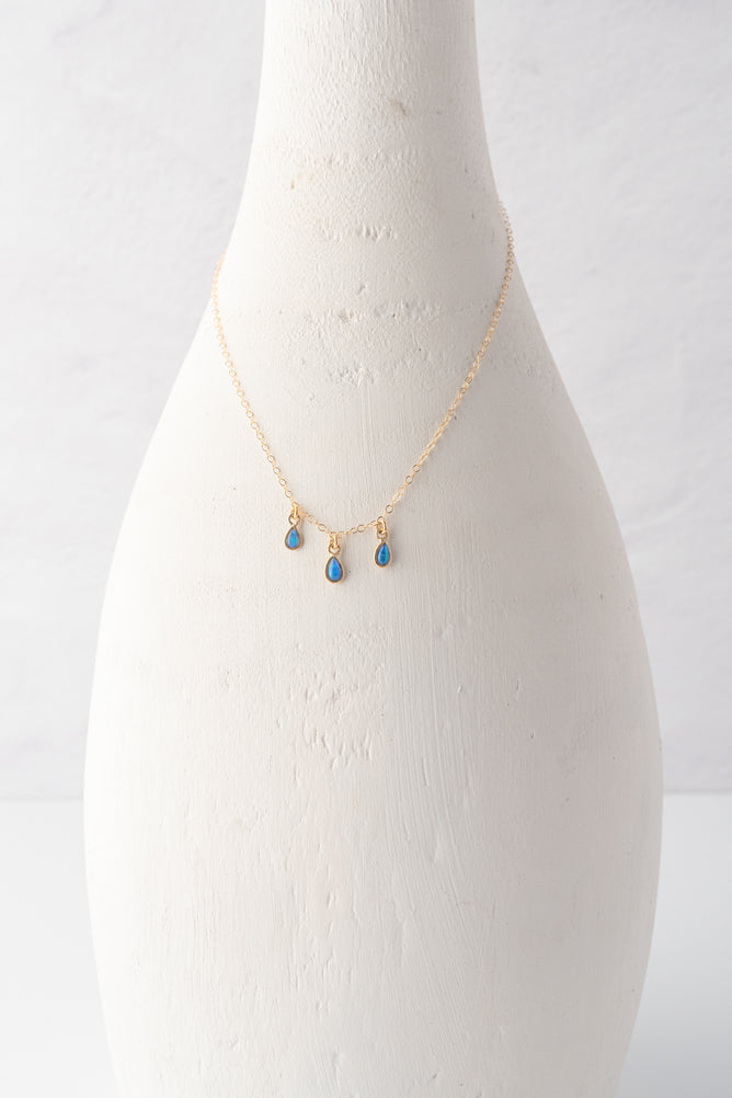 Native Gem Raindrops Trio Necklace, Blue Opal