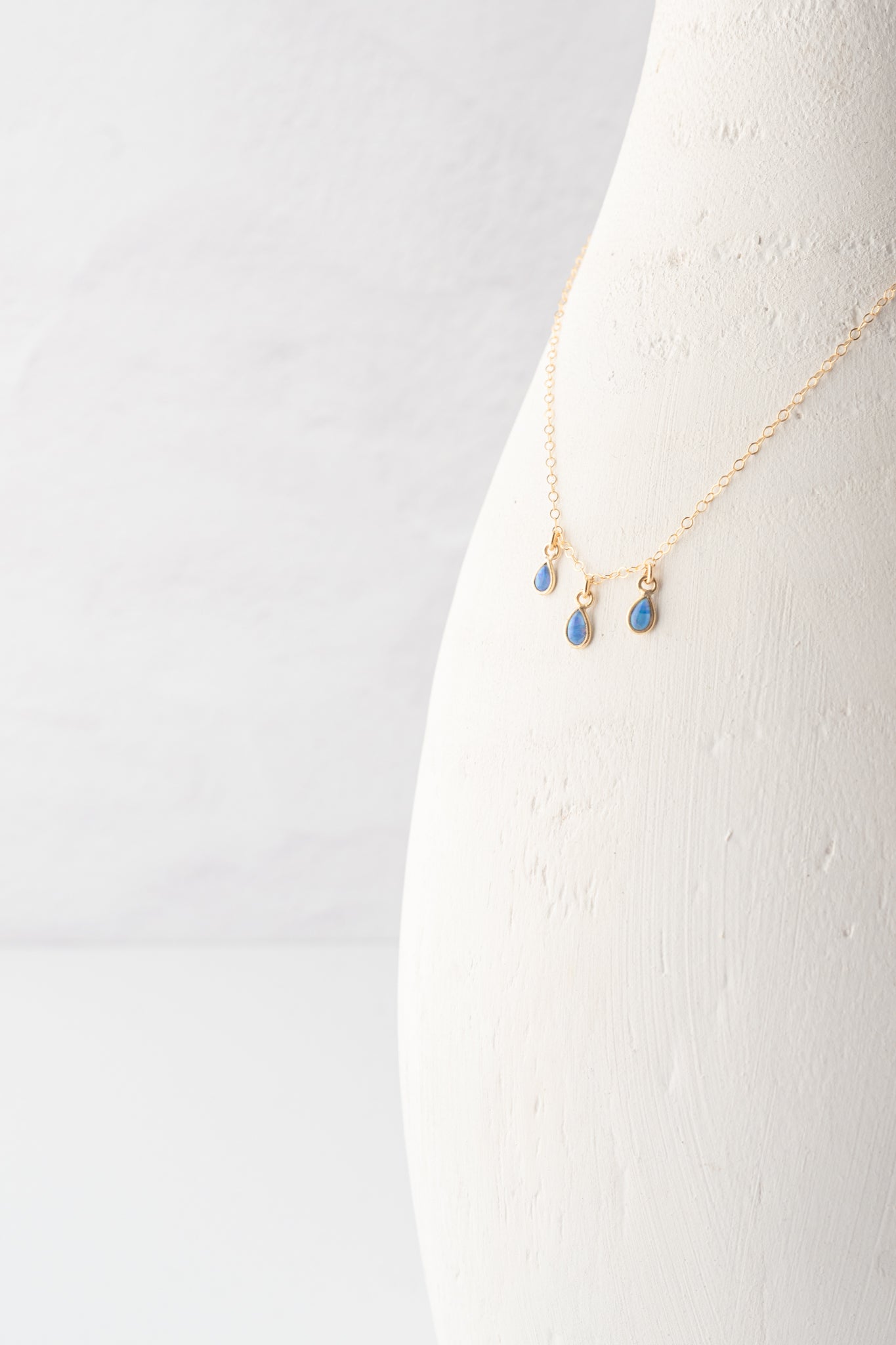 Native Gem Raindrops Trio Necklace, Blue Opal