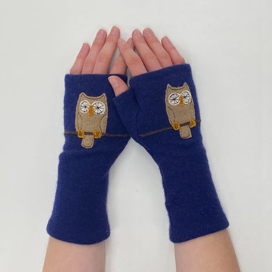 Sardine Recycled Cashmere Handwarmers, Owl/Navy