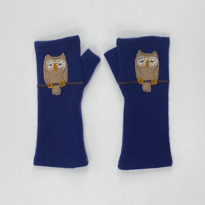 Sardine Recycled Cashmere Handwarmers, Owl/Navy
