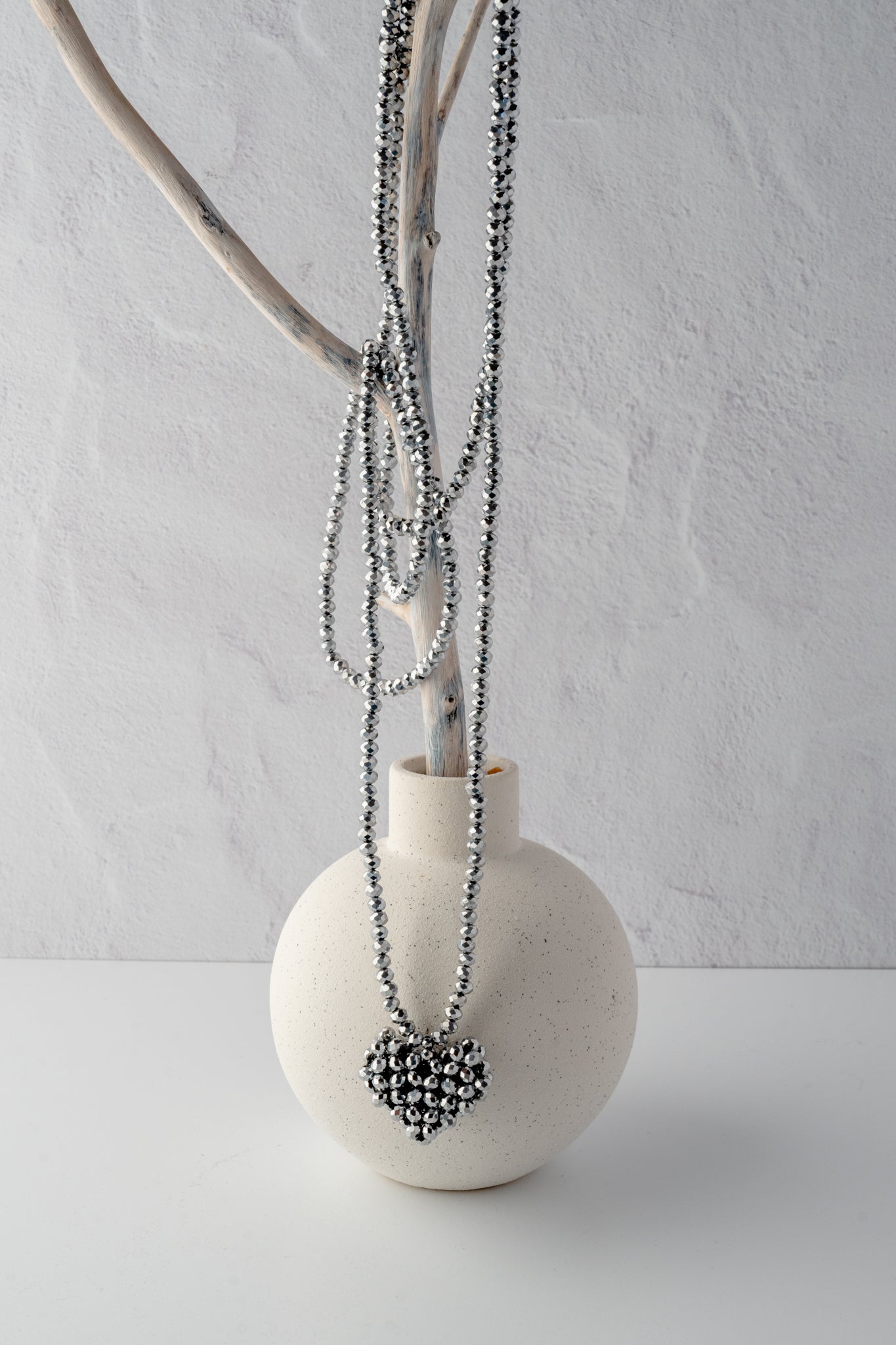 Pluslavie Xtra-Long Across Heart Necklace, Silver