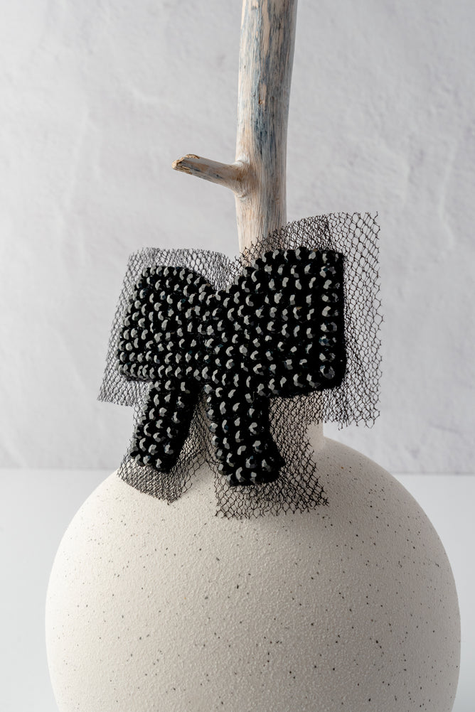 PLU Sparkle Button-On Patch/Couture Mesh Bow, Black