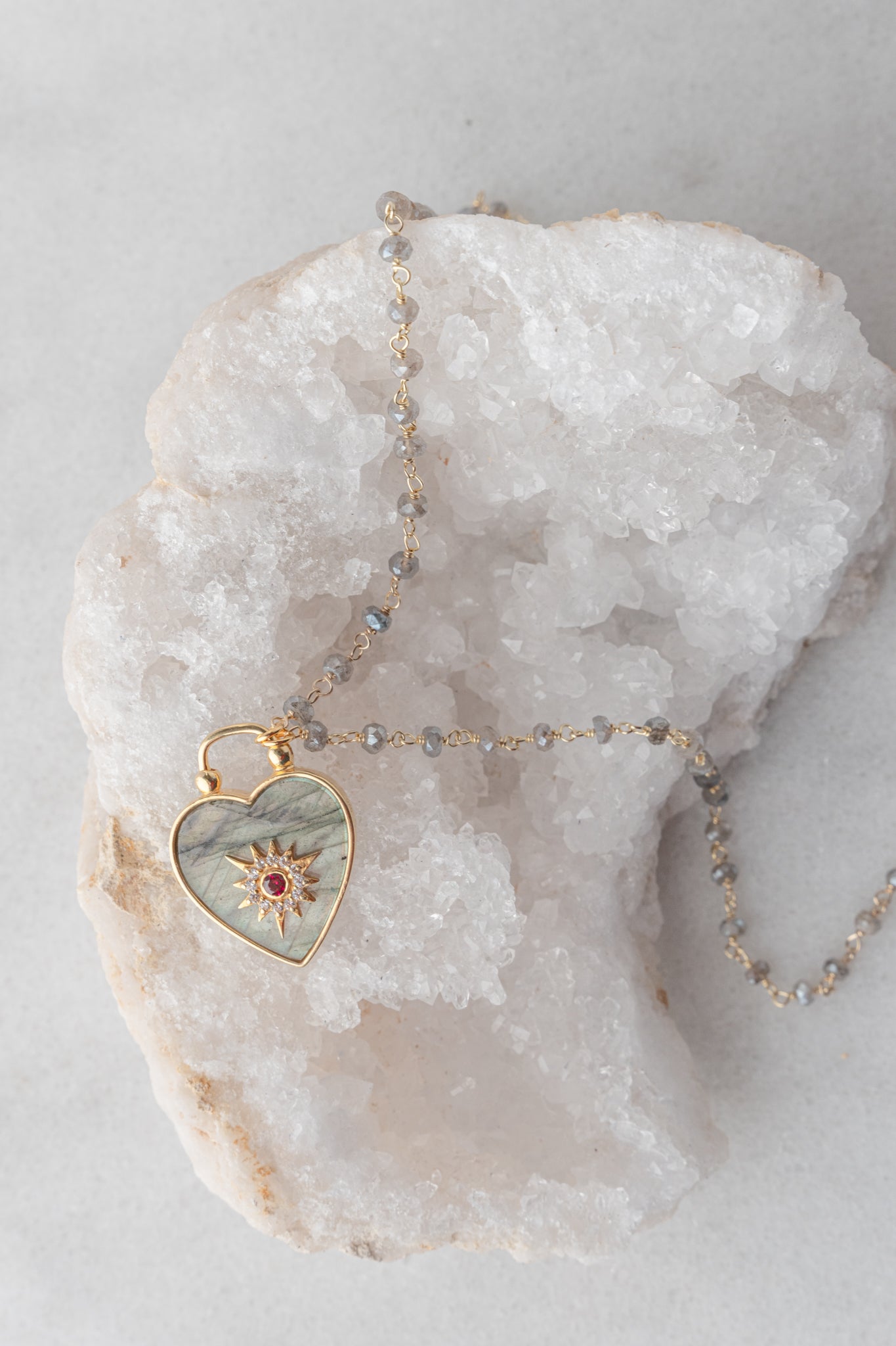 Rachel Reinhardt Heart Pendant Neck, Labradorite