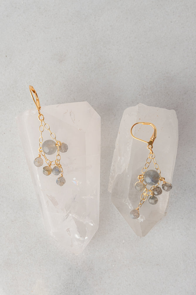Rachel Reinhardt Labradorite Mini Chandelier Earrings, Gold