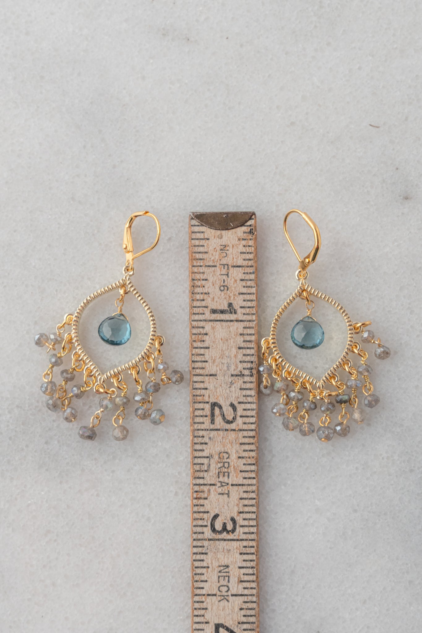Rachel Reinhardt Labradorite and Blue Quartz Chandelier Earrings