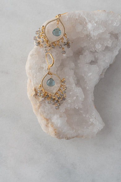 Rachel Reinhardt Labradorite and Blue Quartz Chandelier Earrings