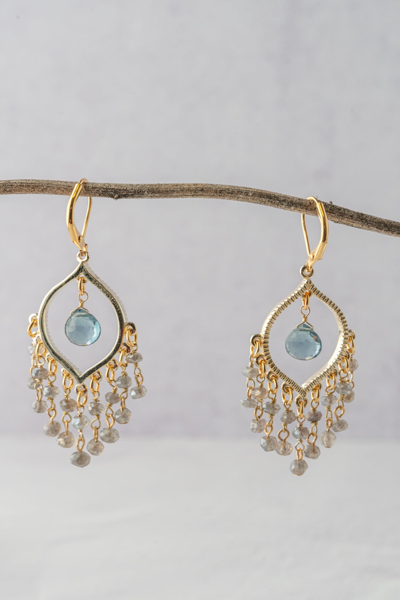 Rachel Reinhardt Labradorite and Blue Quartz Chandelier Earrings