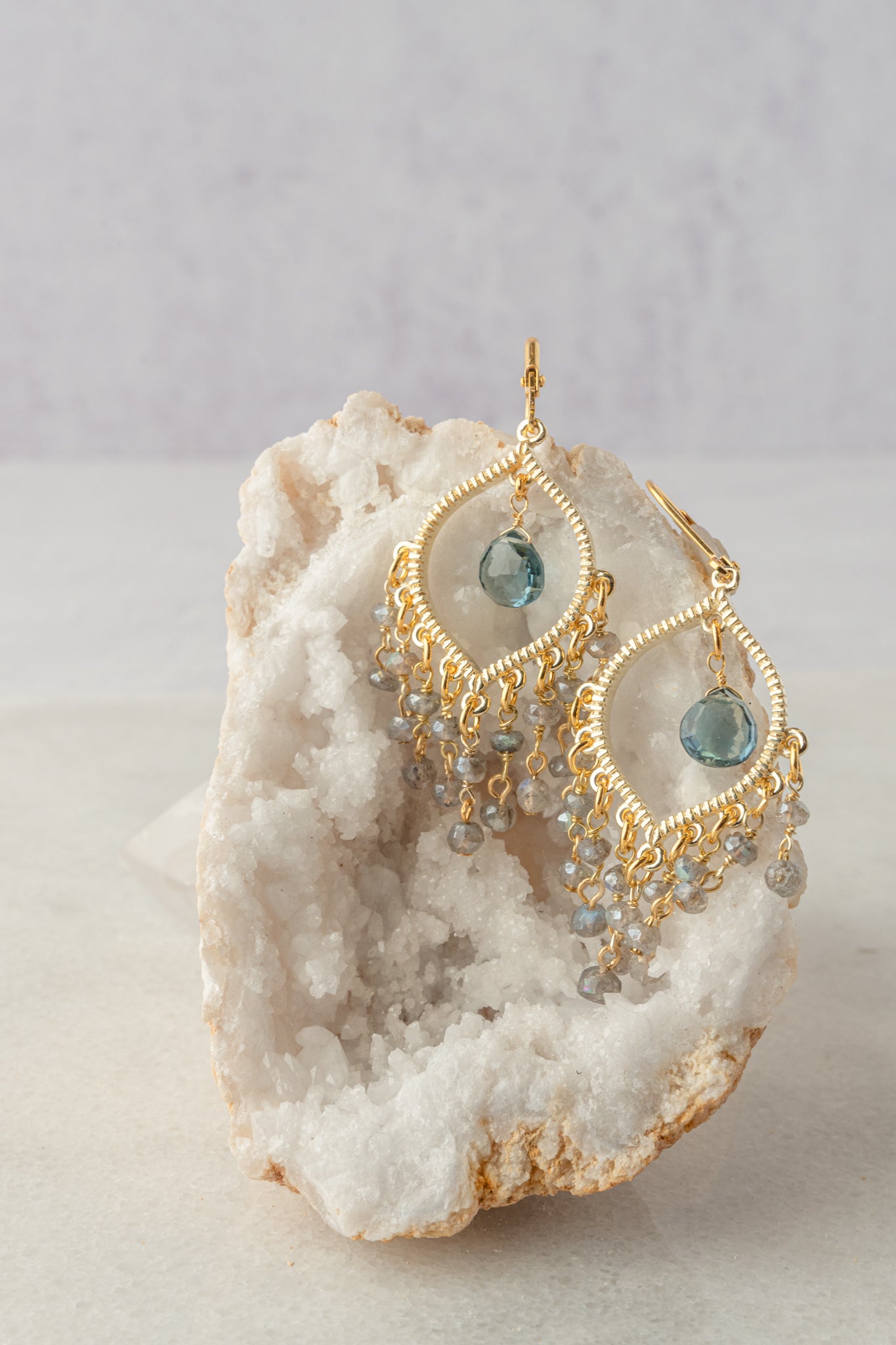 Rachel Reinhardt Labradorite and Blue Quartz Chandelier Earrings