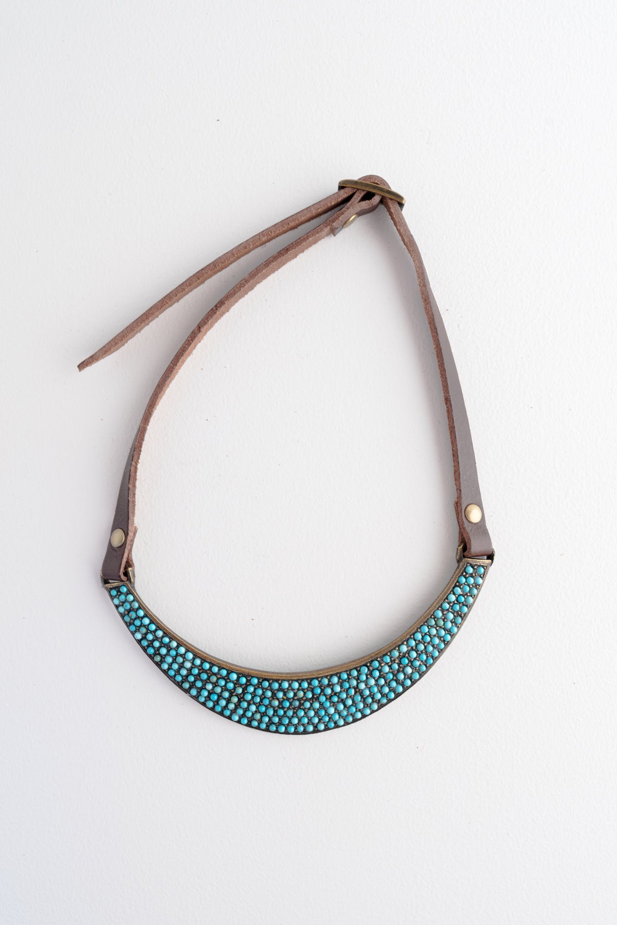 Rebel Designs Stone and Crystal Bib Necklace, Brown with Light Turquoise Stones