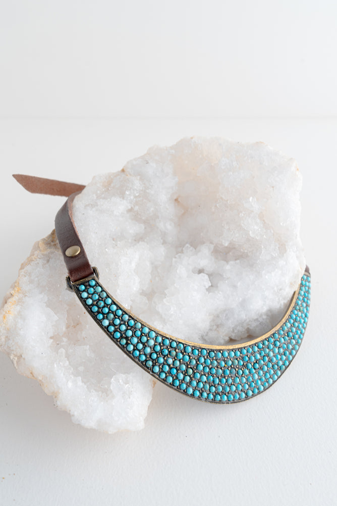 Rebel Designs Stone and Crystal Bib Necklace, Brown with Light Turquoise Stones