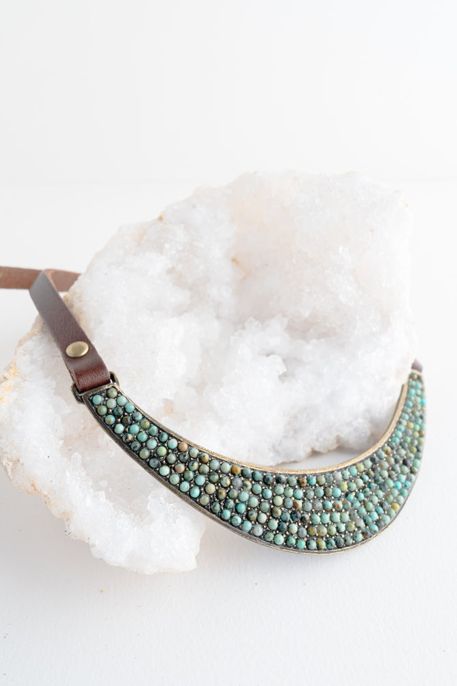 Rebel Designs Stone and Crystal Bib Necklace, Brown with African Turquoise Stones