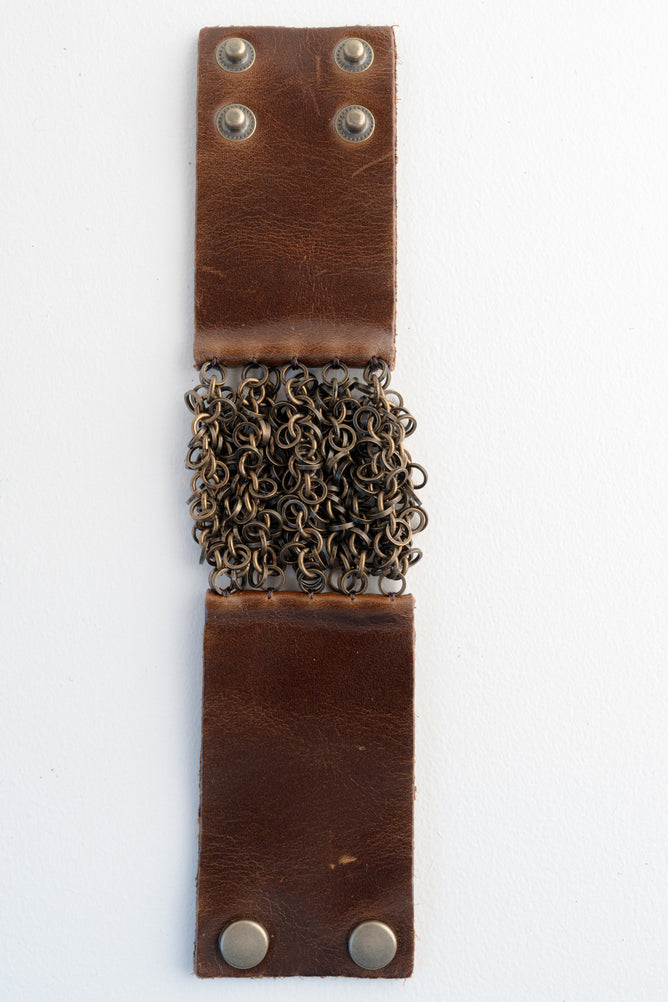 Rebel Designs Cluster Chain Leather Bracelet, Vintage Brown