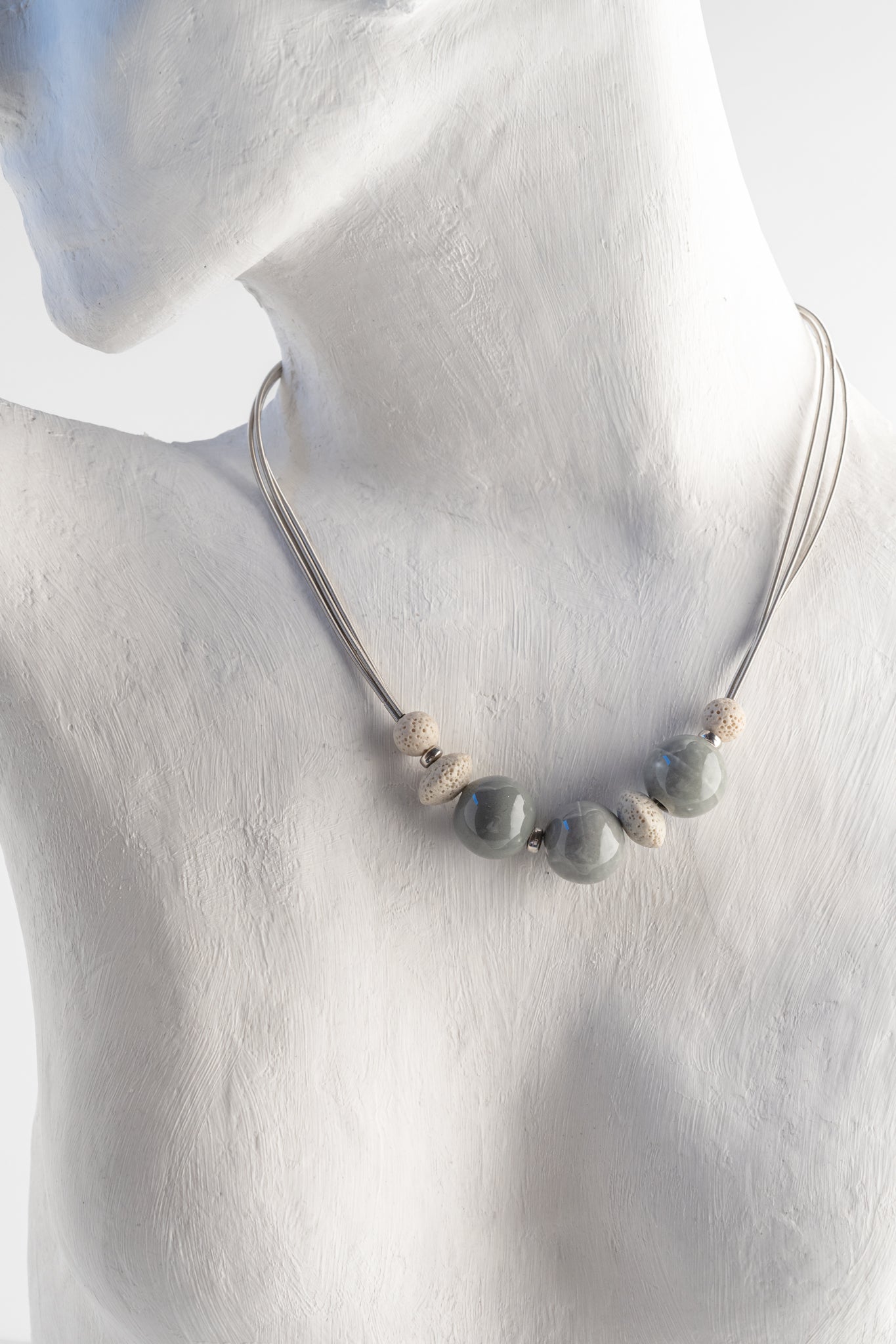 Sea Lily Irene Porcelain/Lava Rock Necklace