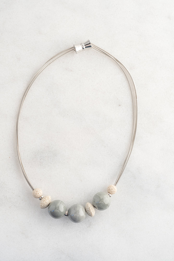 Sea Lily Irene Porcelain/Lava Rock Necklace