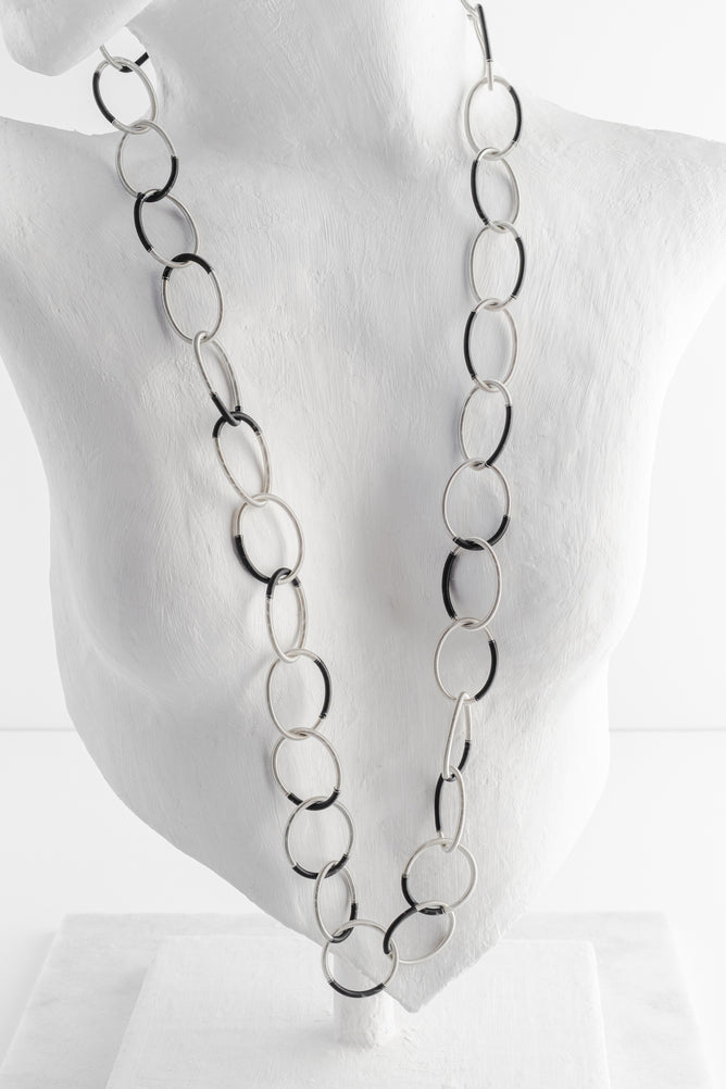 Sea Lily Meena Silver & Black Loop Necklace