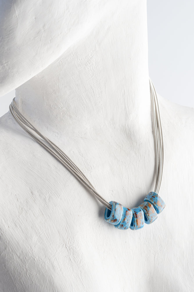 Sea Lily Helena Porcelain Discs Necklace, Blue