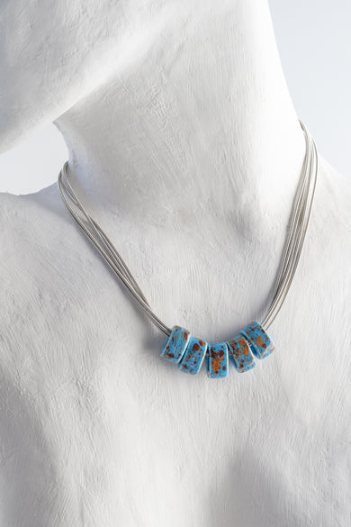 Sea Lily Helena Porcelain Discs Necklace, Blue