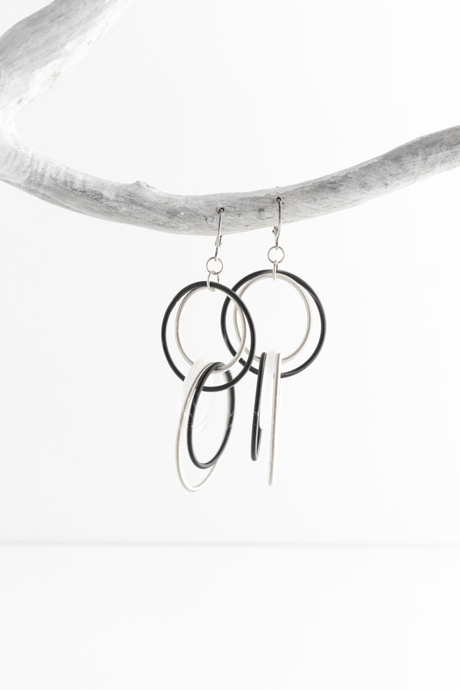 Sea Lily Elsa Earrings, Silver and Black