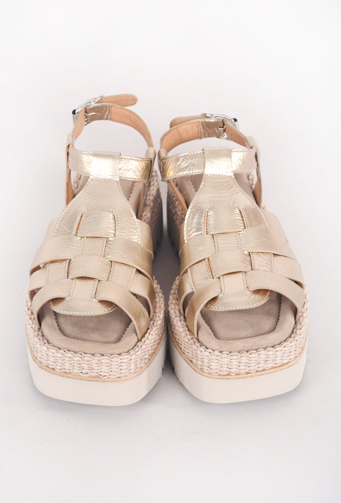 Laura Bellariva Metallic & Macrame Sandal, Gold