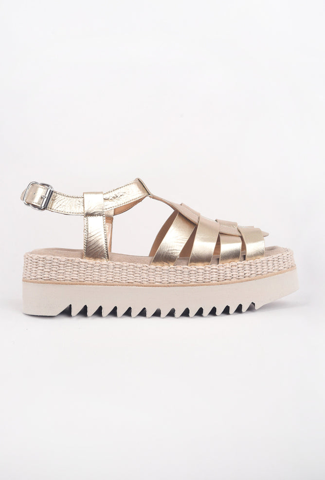 Laura Bellariva Metallic & Macrame Sandal, Gold