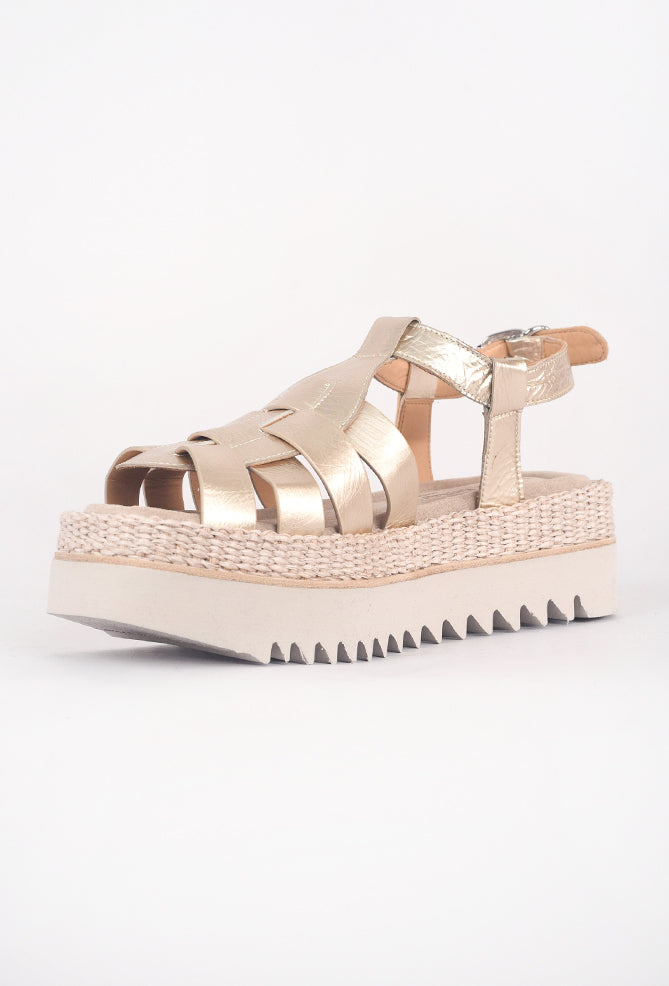 Laura Bellariva Metallic & Macrame Sandal, Gold